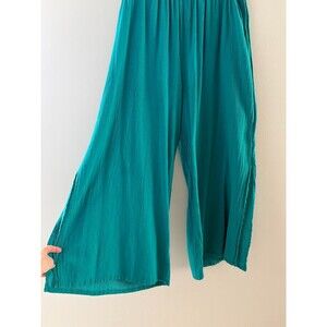 Oh My Gauze Kate Pants Size 2 Large XL Green Teal Slit Legs Wide Leg Lagenlook *